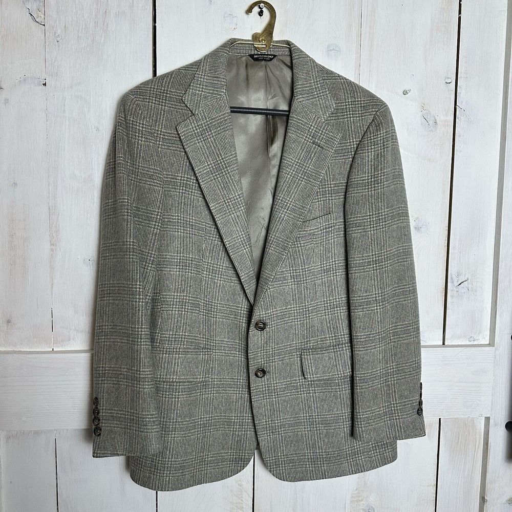 Vintage Hickey Freeman Blazer Beige Gray Camel Hair‎ Sport Coat Jacket USA 39